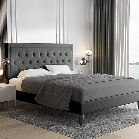 Queen Size Button Tufted Platform Bed Frame