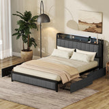 Queen Bed Frame with Storage Shelves & USB Charging Ports Headboard