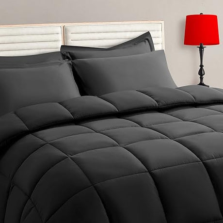 Black Queen Size Comforter Set - 7 Pieces, Bed in a Bag Bedding Sets