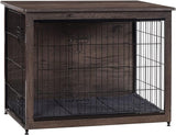 Dog Crate Furniture with Cushion, Wooden Dog Crate Table, Double-Doors Dog Furniture