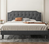 Upholstered King Size Platform Bed Frame with Adjustable and Curved Corner Design