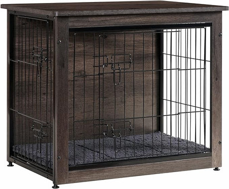 Dog Crate Furniture with Cushion, Wooden Dog Crate with Double Doors, Dog Furniture