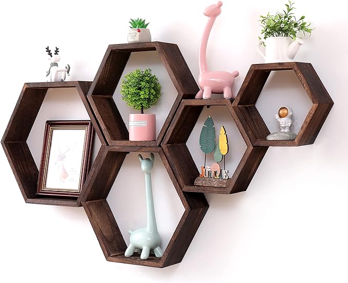 Hexagon Floating Shelves Set of 5, Honeycomb Shelves Wall Mounted Storage Wall Shelf