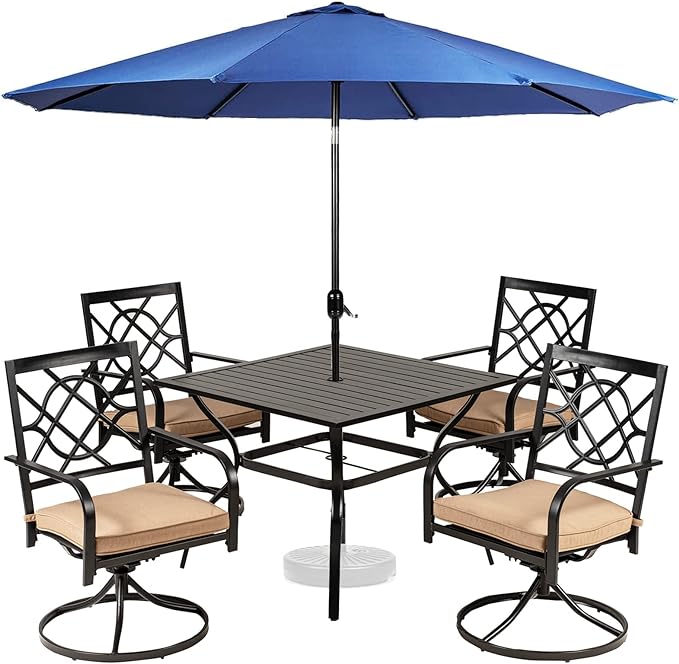 Outdoor Dining Set Metal Swivel Cushioned Chairs Patio Furniture Sets