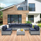 Outdoor PE Wicker Furniture Set, Patio Black Rattan Sectional Sofa Couch