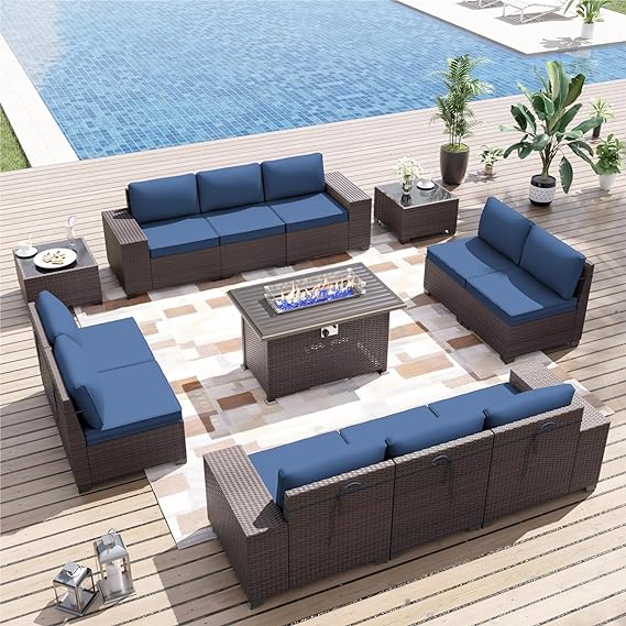 11 Pieces Patio Furniture Set with 2 Swivel Chairs Patio Furniture Outdoor Sectional Sofas