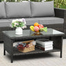 Outdoor Wicker Coffee Table Patio Furniture Garden Rattan 2-Layer Glass Table