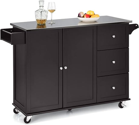 Kitchen Island with Stainless Steel Countertop, Kitchen Cart Rolling Trolley with Towel