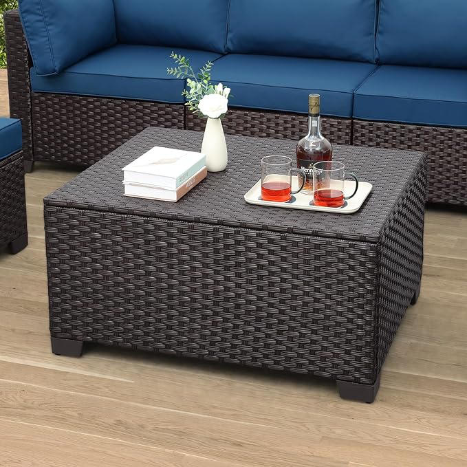 Outdoor PE Wicker Coffee Table - Resin Rattan Patio Table