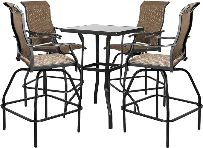 Patio Bar Set  Swivel Bar Stools Outdoor Bistro Textilene Furniture Stability All-Weather Set