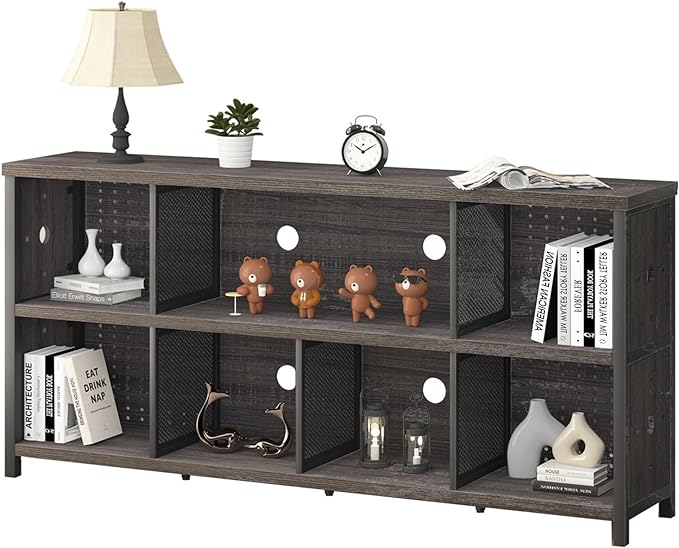 Industrial Horizontal Bookshelf, 4 5 6 7 8 Cube Storage Organizer Bookcase