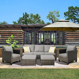 5 Pieces Outdoor Wicker Rattan Sofa Couch with Ottomans