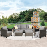 Outdoor Wicker Rattan Sofa Couch with Chairs and Ottomans