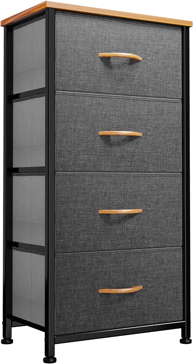 Storage Tower with 4 Drawers - Fabric Dresser, Organizer Unit for Bedroom, Living Room