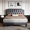 Upholstered Full Size Bed Frame, Platform Bed with Curved Rhombic Button