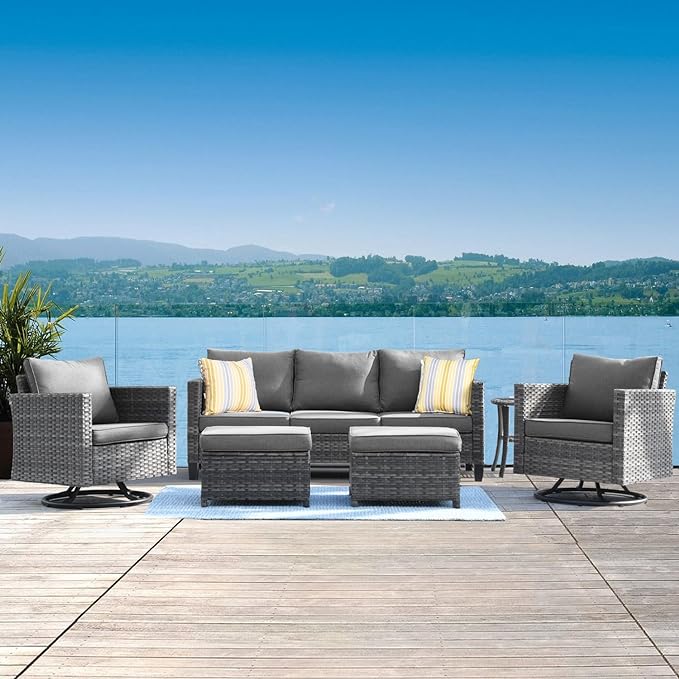 6 Piece Outdoor Sofa Couch with Rocking Swivel Chairs