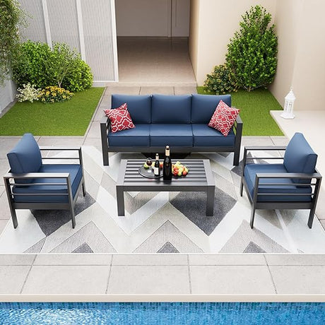 Aluminum Patio Furniture Set, 6 Pieces Modern Patio Conversation Sets