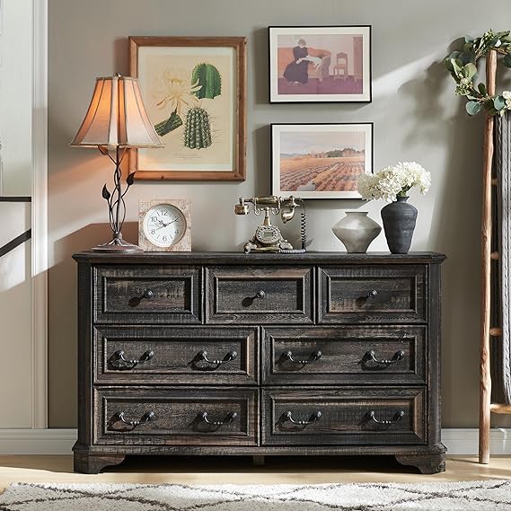 Farmhouse 7 Drawers Dresser Chests for Bedroom, Wood Rustic Tall Chest of Drawers