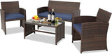 4-Piece Outdoor Patio Furniture Sets Wicker Sofa with Cushions and Coffee Table