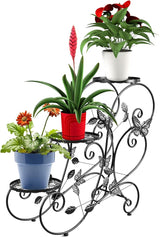 Decorative metal shelf for displaying potted plants
