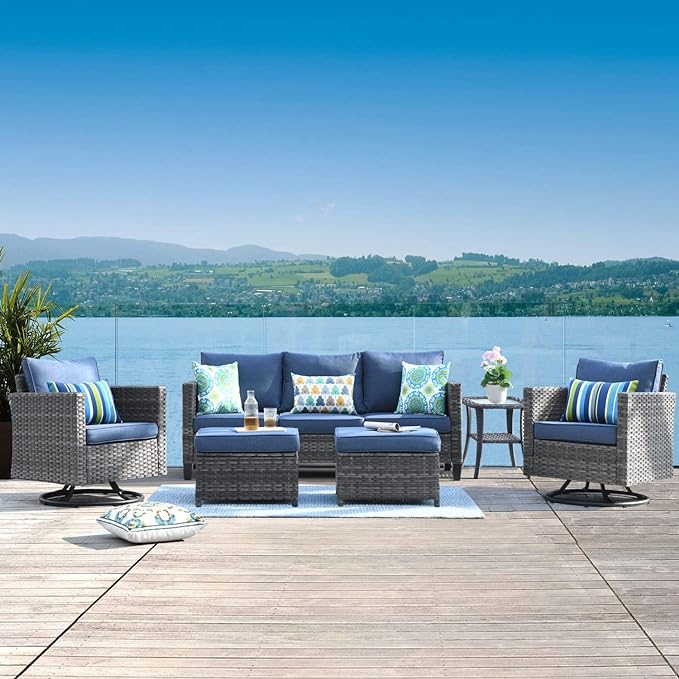 6 Piece Outdoor Sofa Couch with Rocking Swivel Chairs