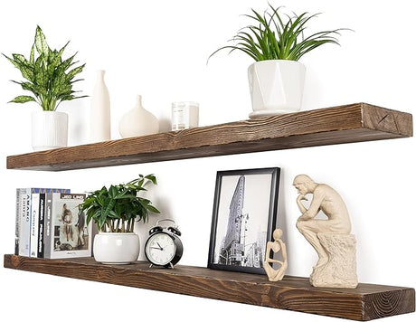 Rustic Floating Shelves 60 inch Long 8 "deep Set of 2, Heavy Duty Wood Wall Mounted Shelves