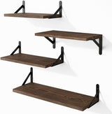 Floating Shelves, Set of 4, Gray Wood Wall Mounted Shelf for Living Room, Bathroom