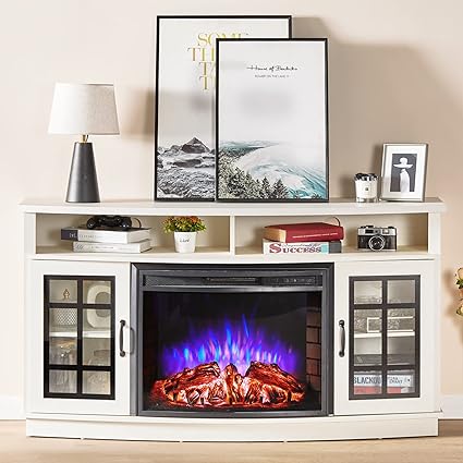 Curved Fireplace TV Stand with 26  Electric Fireplace