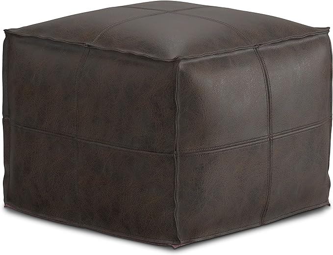 Fredrik Square Pouf, Footstool, Upholstered in Dark Blue Woven Leather