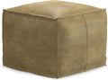 Grady Square Pouf, Footstool, Upholstered in Blue, Natural Handloom Woven Wool