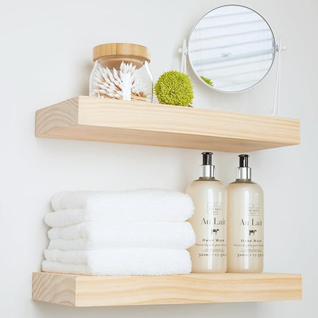 Rustic Farmhouse Floating Shelves - Bathroom Wooden Shelves for Wall Mounted