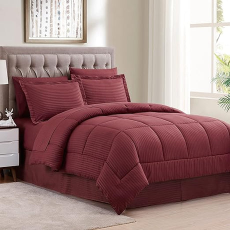 Queen Comforter Set 8 Piece Bed in a Bag with Bed Skirt