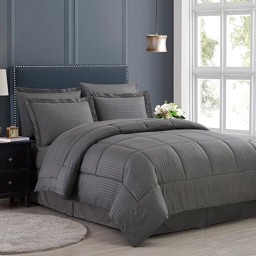 Queen Comforter Set 8 Piece Bed in a Bag with Bed Skirt