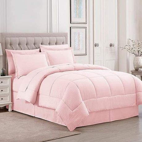 Queen Comforter Set 8 Piece Bed in a Bag with Bed Skirt