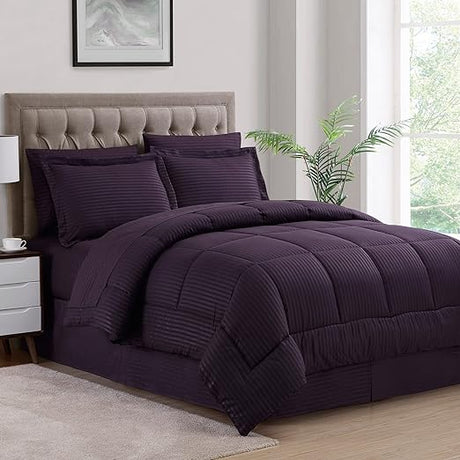 Queen Comforter Set 8 Piece Bed in a Bag with Bed Skirt