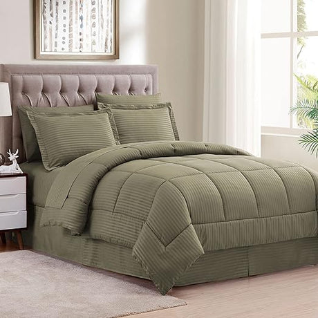 Queen Comforter Set 8 Piece Bed in a Bag with Bed Skirt