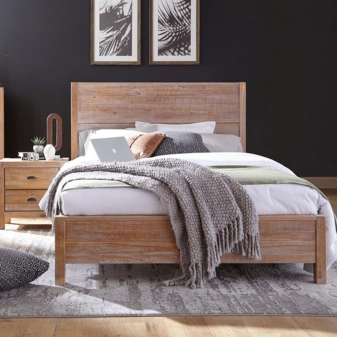 Montauk Solid Wood Bed, Queen Size, Rustic Walnut