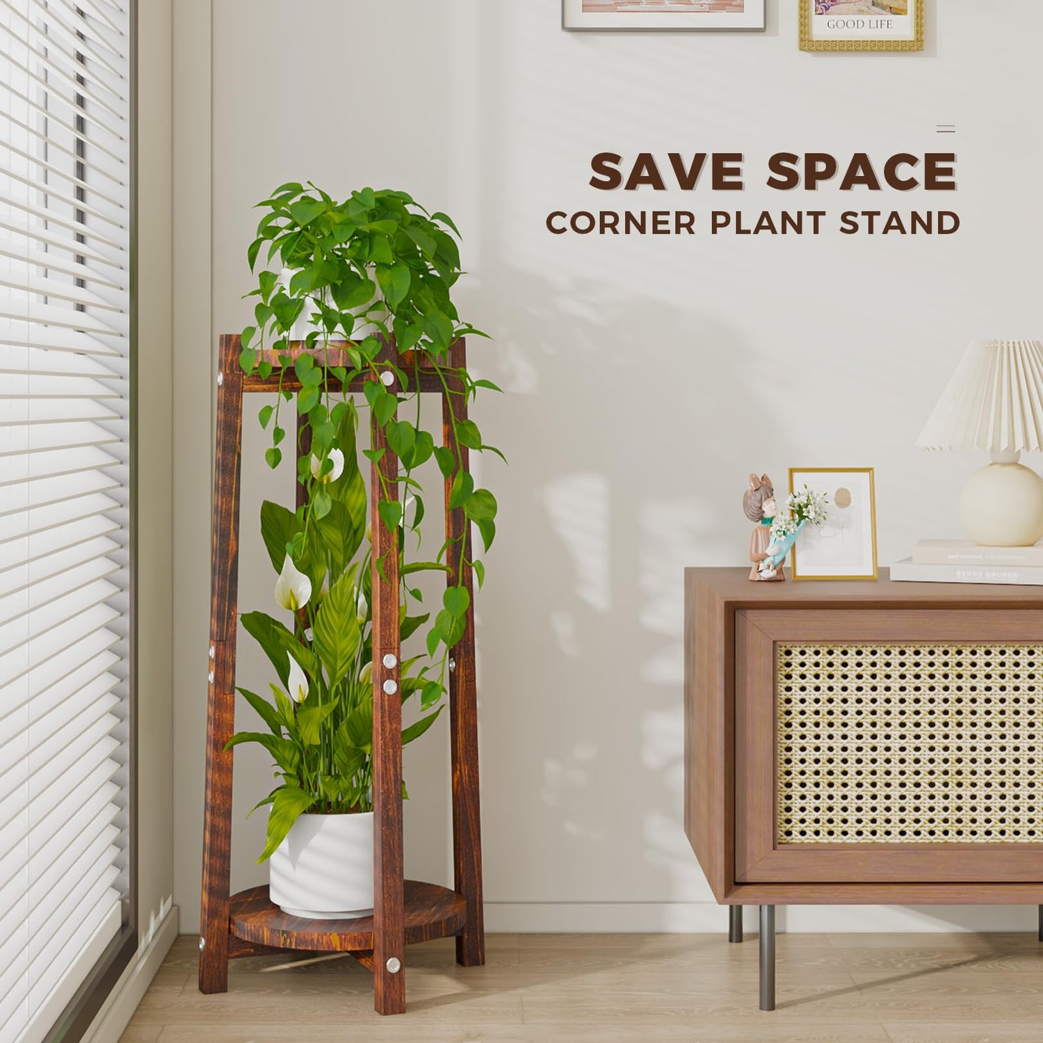 Durable pine wood plant stand with waterproof coating