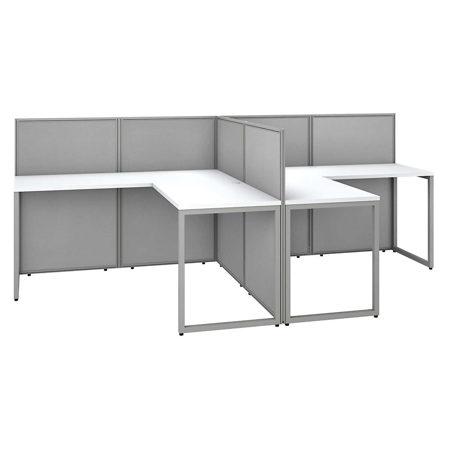 EasyWork 2-Person L-Shaped Office Cubicle Desk in Pure White with Privacy Panels