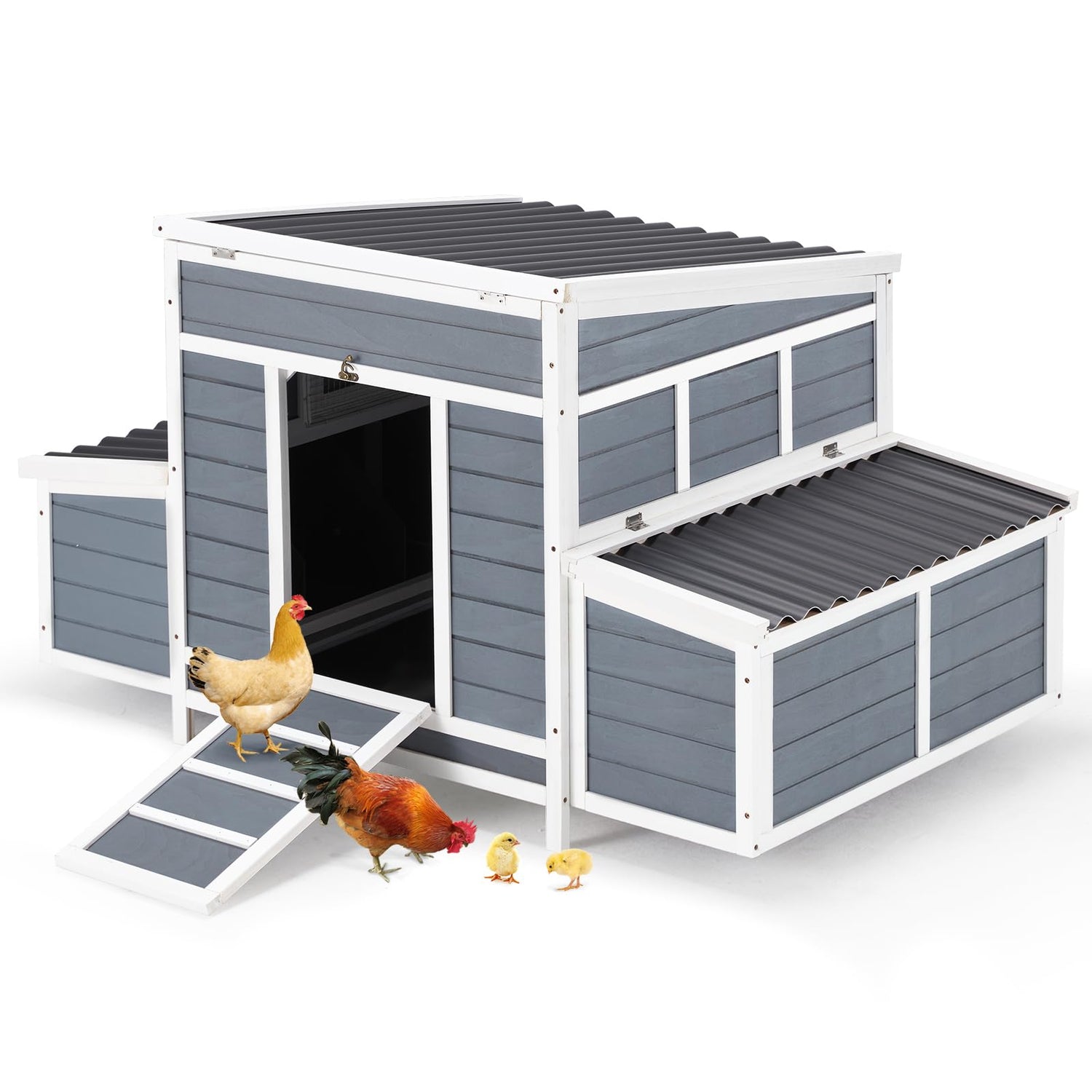 EcoRoost wooden chicken coop with 6 nesting boxes and PVC waterproof roof