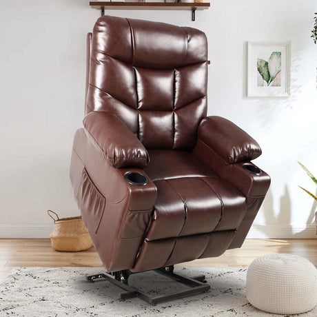 Electric Lift Recliner with Massage and Heat – Reclined View with Wired Remote