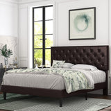 Full Bed Frame with Adjustable Diamond Stitched Button Tufted Headboard