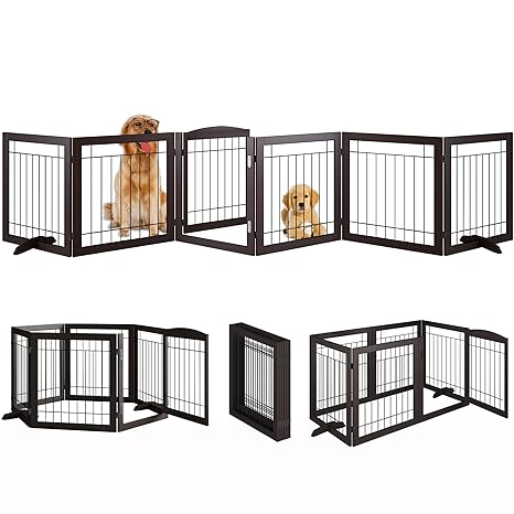 Folding No-Assembly Pet Gate 144" Wide, 30" Tall Wooden Dog Gate