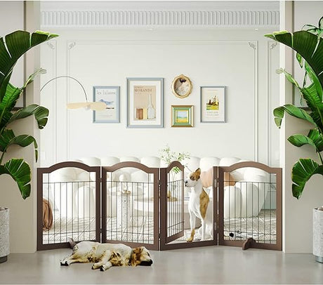 No-Assembly 96" Extra Wide 30" Tall Freestanding Pet Gate with Door Walk Through