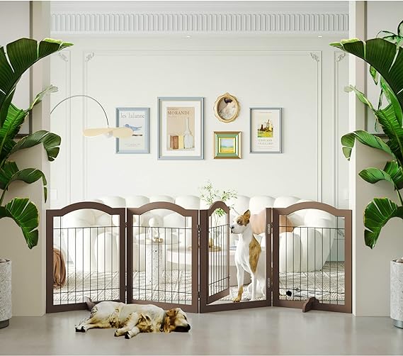 No-Assembly 96" Extra Wide 30" Tall Freestanding Pet Gate with Door Walk Through