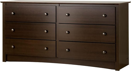 Gray Double Dresser for Bedroom 6 Drawer Wide Chest