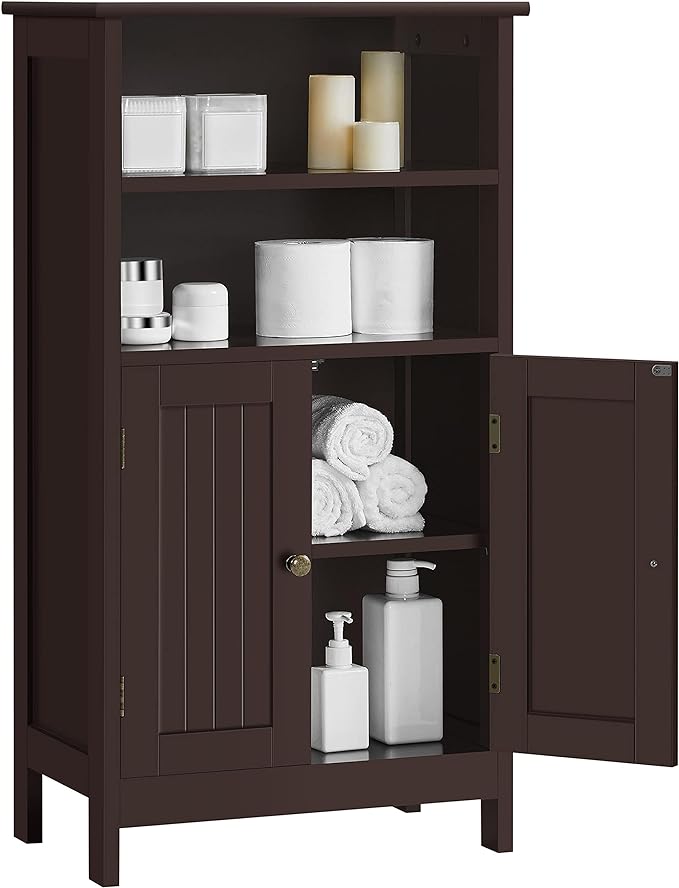 Bathroom Floor Cabinet, Free Standing Cabinet with Double Door and Adjustable Shelves