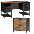 Executive desk set with lateral file cabinet in vintage oak and black metal