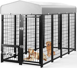 Expandable steel dog kennel with height-adjustable feeders and double locks