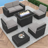 Outdoor Patio Furniture Set with 44" Fire Pit Table Rattan Sectional Sofa